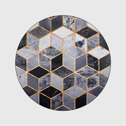 Fashion Modern Nordic Round Carpet Black Square Geometric Line Pattern Living Room Carpet Bedroom Hanging Basket Chair Round Non-slip Floor Mat Carpet