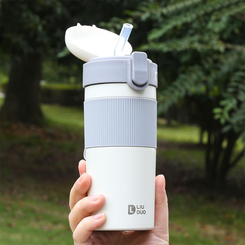 Straw Thermos Cup Girls Water Cup Student Portable Coffee Cup Portable Thermos Cup Large Capacity Cup