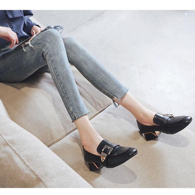 Single Shoes Women's Thick Heel Leather Shoes All-match Soft Leather Square Toe Soft Sole Lightweight Women's Shoes Work Shoes