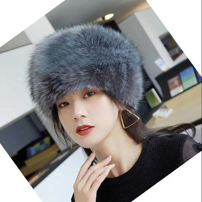 Women's Autumn and Winter Imitation Fox Fur Beanie Hat Thick Fur Hollow Top Hat Warm Hat Fur Hat Ring No Top Solid Fluffy Fur Ponytail Hat