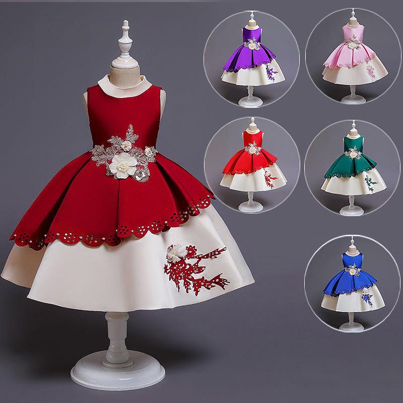 Embroidered Silk Princess Dress for Baby Girl Flower Elegant Girl Dress Party Kids Dress Clothes