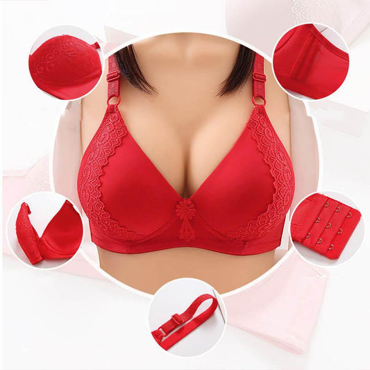 Women's Large Size No Steel Ring Sexy Lace Push Up Bra Adjustable Breathable Lightweight Embroidered Comfortable Underwear