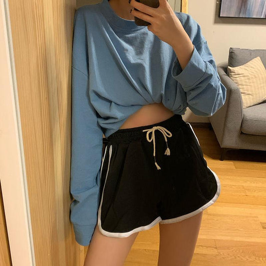 Summer Sports Shorts Female Korean Version of The High Waist Loose Large Size Student Youth Home Pajamas Running Yoga Three-point Pants