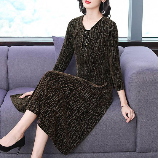 Plus Size Bright Silk Dress Women Long Sleeve O-Neck Dress Sexy Office Vintage Bandage Dresses