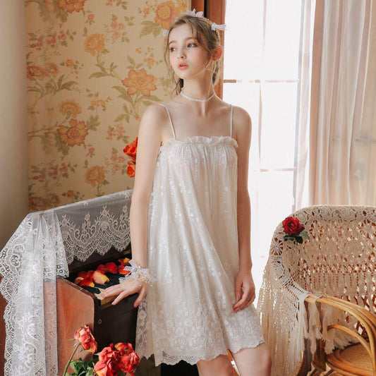 Women's Sexy Lace Pajama Summer Ladies Mesh Lace Sexy Nightdress Plus Size Nightdress