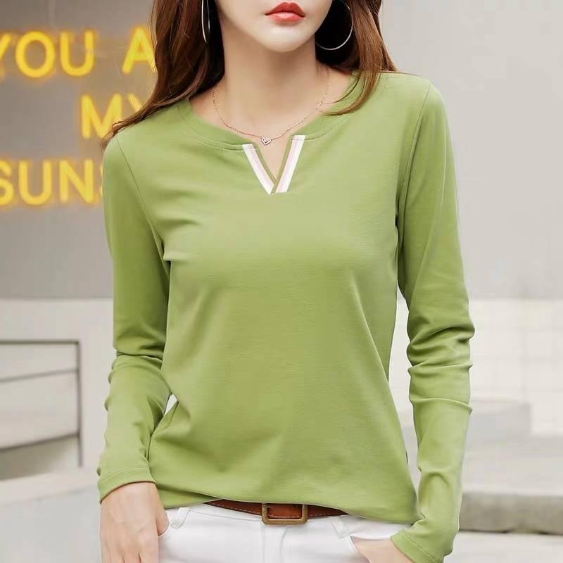 80-170 Kg Large Size Long-sleeved T-shirt Female New Loose Wild V-neck Slimming Shirt Shirt Winter