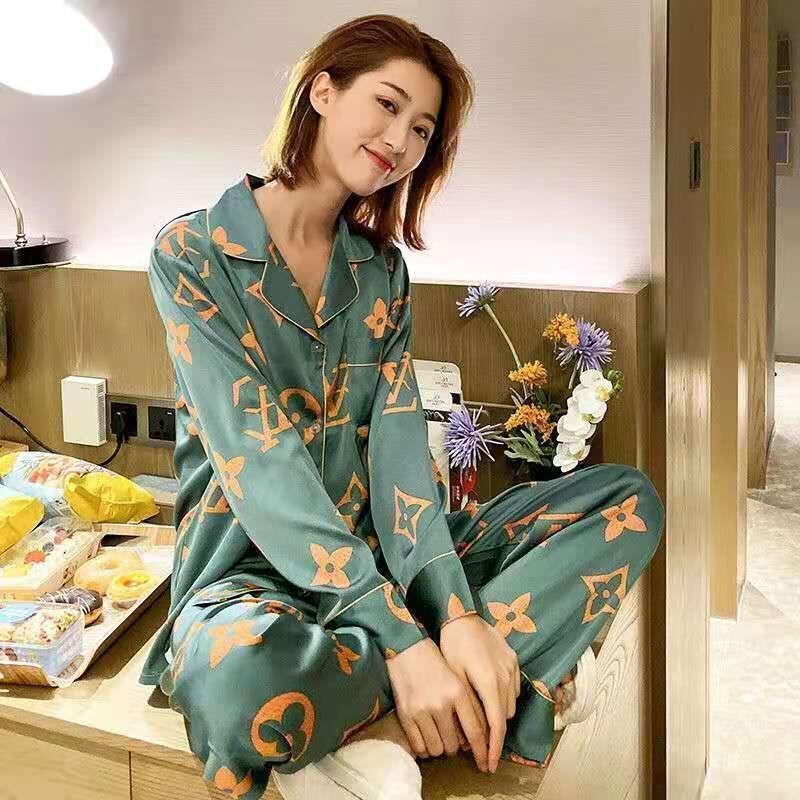 Imitated Silk Long-sleeved Trousers Women's Pajamas Sexy Korean Version Plus Fat Home Service Suit