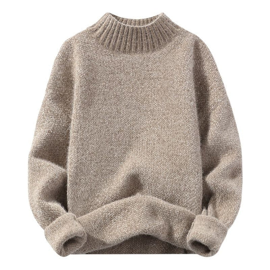 Men's  Sweater Autumn and Winter Thickened Imitation Mink Cashmere Korean Fashion Personality Semi-High Neck Knitted Sweater