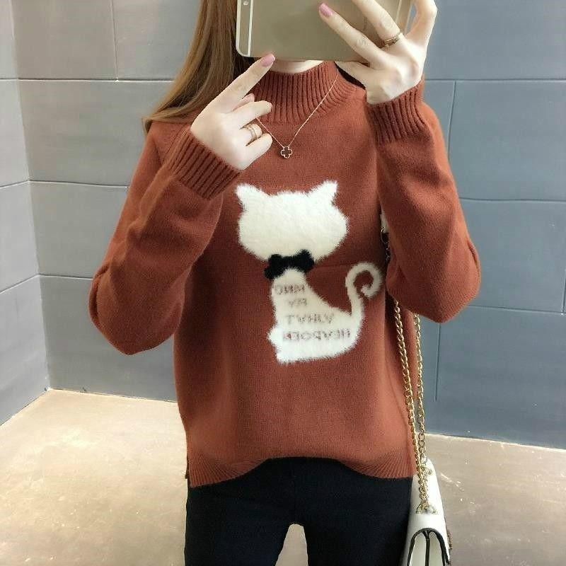 Cashmere Warm Sweater Winter Ladies Long-sleeved Large Size Sweater Trend Striped Round Neck Sweater