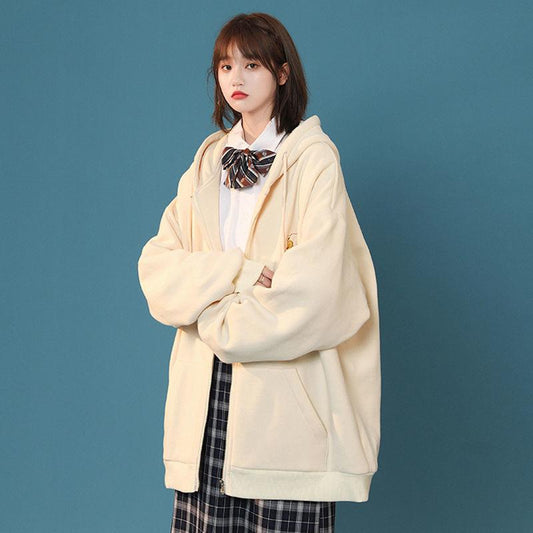 Loose Hooded Jacket Women's Salt Style All-match Lazy Wind Sweater Cardigan Spring and Autumn Loose Baseball Uniform Warm Jacket