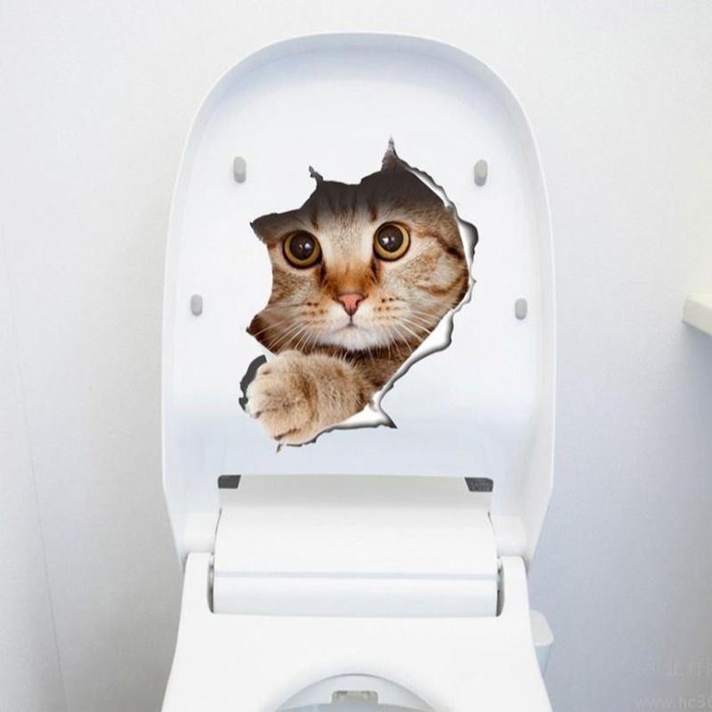 Lovely 3D Cat Wall Stickers Removable Durable WC Toilet Sticker Home Decoration Cartoon Animal Cute Window Bedroom Bathroom Kitchen Accessories