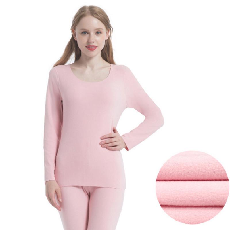 Heating Thermal Underwear Women's Suit Plus Velvet Thick Autumn Clothes Long Trousers Tight Round Neck Bottoming Shirt Thin Section