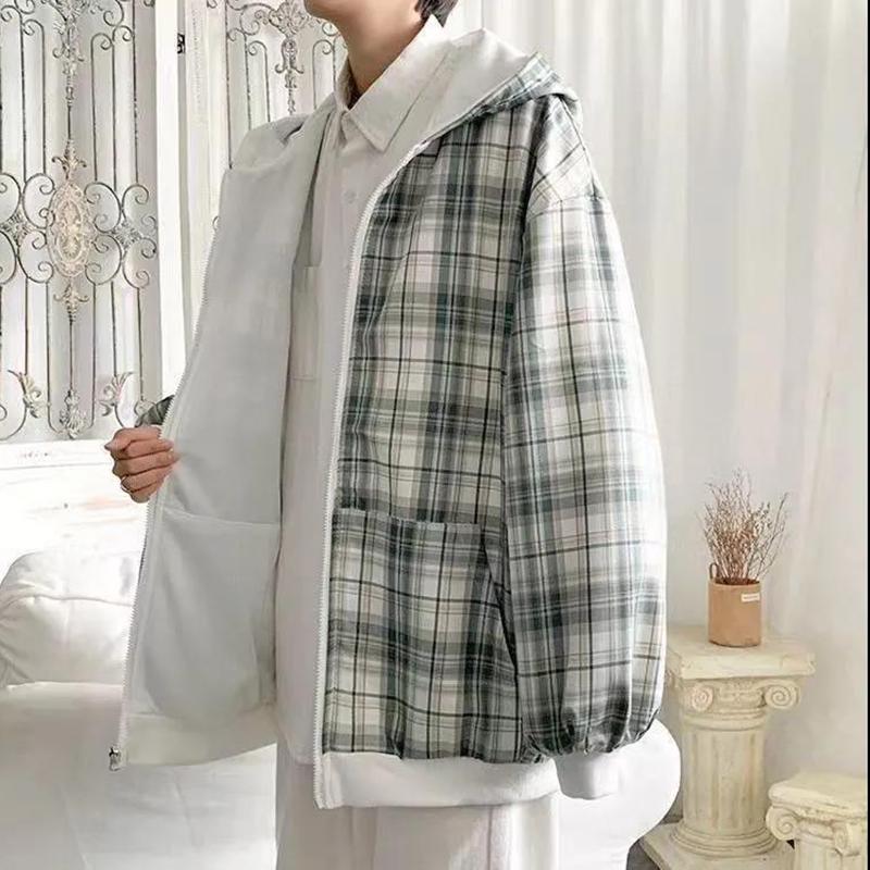 Double-sided Jacket Men and Women Spring and Autumn Japanese Loose Baseball Uniform All-match Cardigan Long-sleeved Warm Hooded Jacket