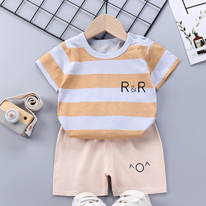 Children's Short Sleeve Suit Korean Style Boys and Girls Set Printing T-shirt + Shorts Two Piece Set