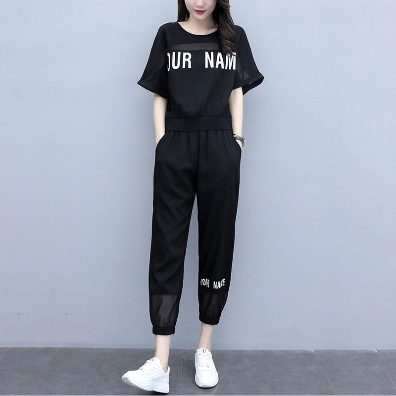 Casual Sports Suit Women's Loose Round Neck Short-sleeved Top + Loose Casual Sports Pants Two-piece Sports Suit Fabric Is Soft Light and Breathable