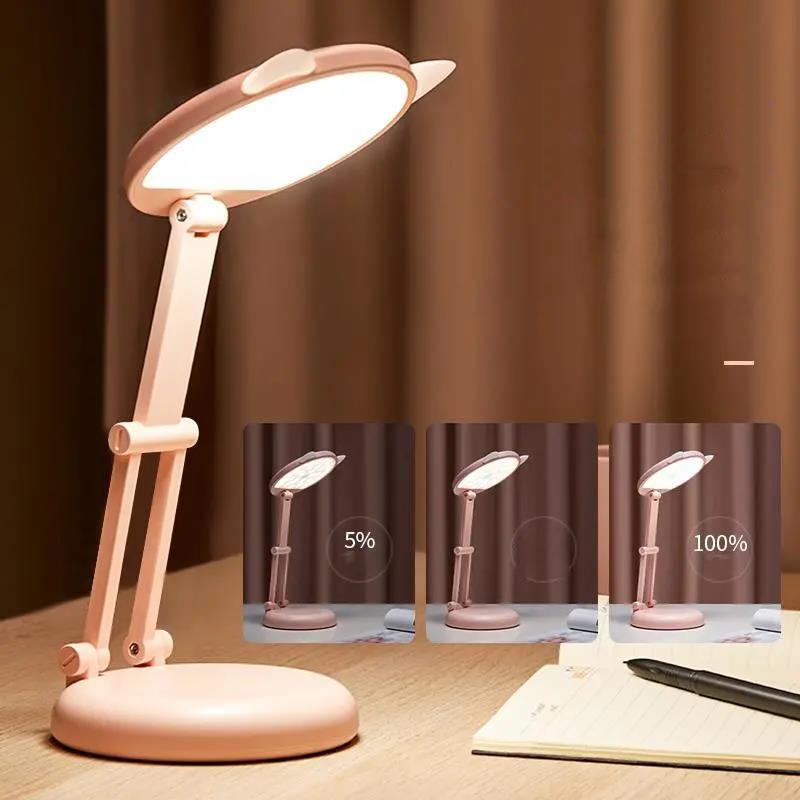 LED Pink Cute Desk Lamp Eye Protection Student Dormitory Learning Charging Folding Portable Bedside Night Light Energy-saving Lamp