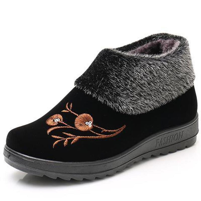 Women's Winter Middle-aged and Elderly Shoes Flat-bottomed Non-slip Thickened Warmth and Velvet Cotton SpringAutumn Shoes