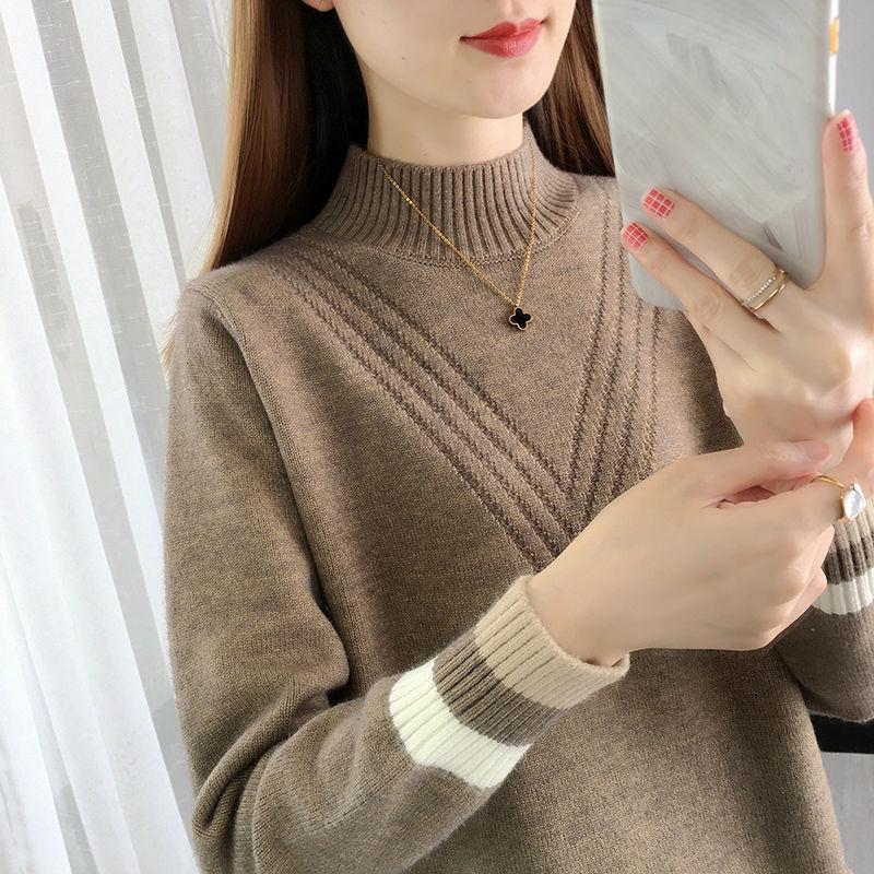 Sweater Autumn/winter Women's Clothing Half High Neck Loose Loose Outer Wear Short Sweater Inner Warm and Western Style All-match Bottoming Shirt