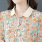 Floral Chiffon Shirt Women's Spring and Summer Western Style Polo Shirt All-match Blouse Three-quarter Sleeve Top