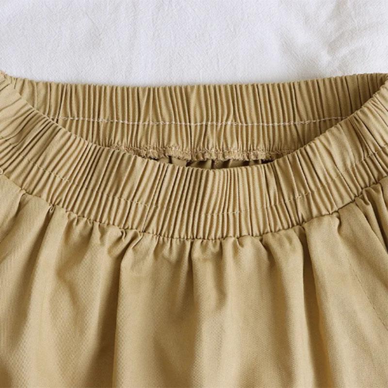 Summer Cotton All-match Solid Color Lace Drawstring Pocket Mid-length Cotton Workwear Half-length A-line Skirt Women