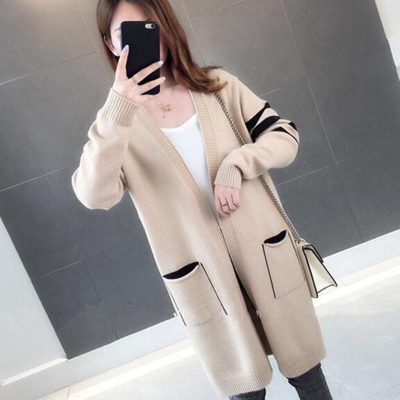 Spring and Autumn Loose Casual Sweater Mid-length Knitted Outer Wear Top Fashion All-match Female Jacket