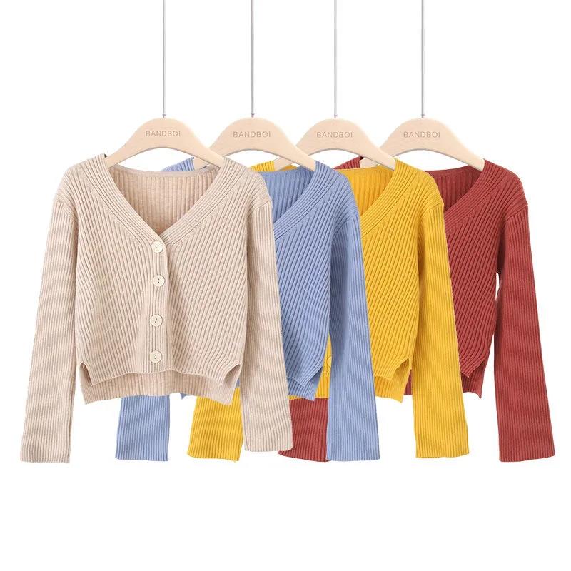 Autumn and Winter Short Style Loose Long-sleeved V-neck Sweater Knitted Cardigan Coat Shawl Solid Color Cropped Top Women