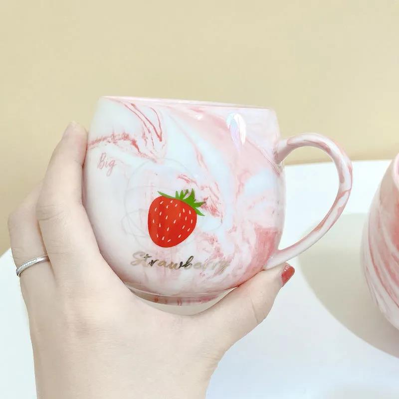 Creative Cartoon Ceramic Cup Female Student Dormitory Water Cup Cute Strawberry Mug Home Milk Breakfast Cup Spoon