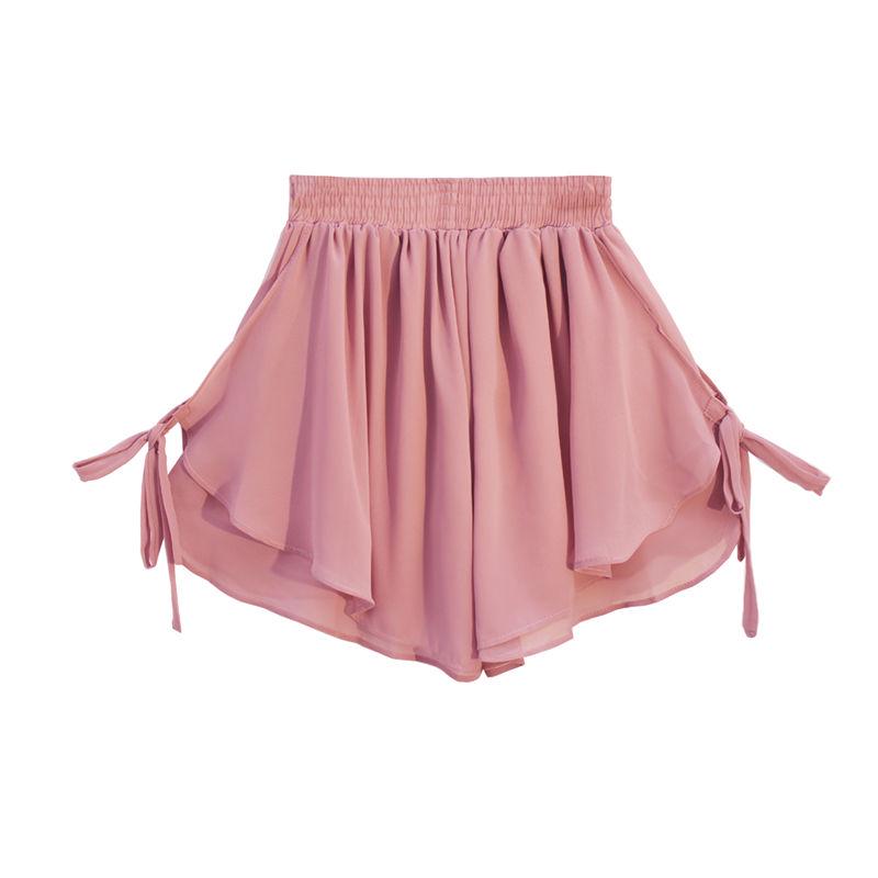 Casual Ruffle Summer Pink Skirt Women A Line High Waist Pleated Short Skirt Chiffon Beach Skirt