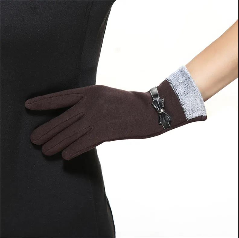 Ladies Gloves Winter Plus Velvet Warm Gloves Fashion Bow Thick Gloves