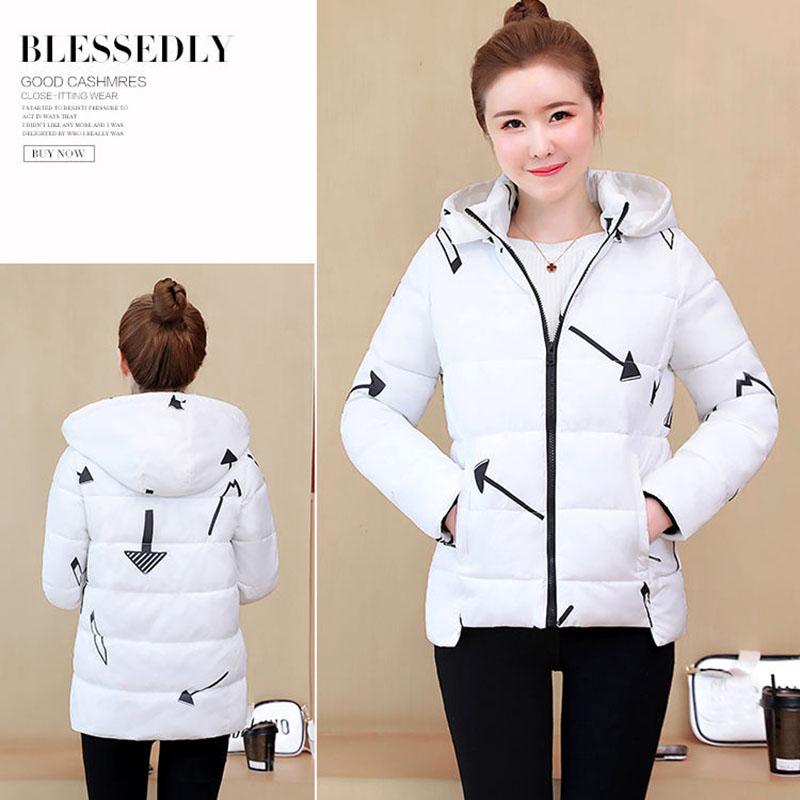 Women's Short Cotton-padded Jacket Thick Cotton-padded Coat Winter Loose Large Size Warm Jacket Printed Hooded Parka Jacket