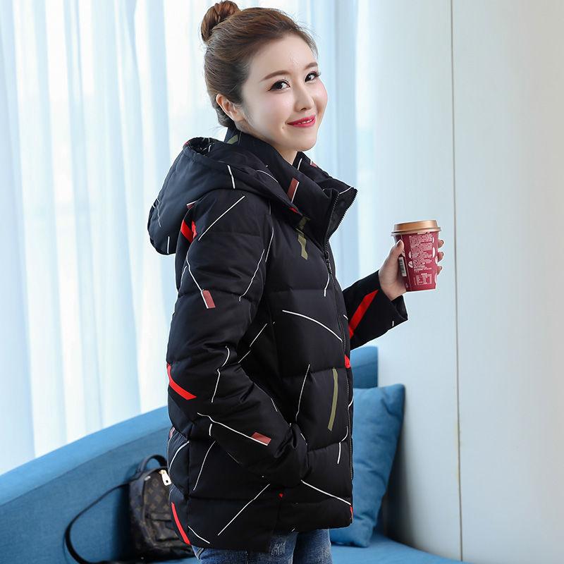 Women Winter Hooded  Jacket Short Cotton Padded Ladies Plus Size  Coat Print Thicken Warm  Parka Stand Collar