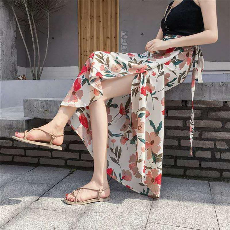 Long Floral Chiffon Casual Skirt A Piece of Cloth Women Summer Long Beach Wrap Skirt