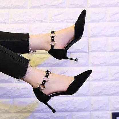 Spring Korean Version of All-match High Heels Pointed Toe Stiletto High Heels Women's Buckle High Heels Shoes Mid-heel