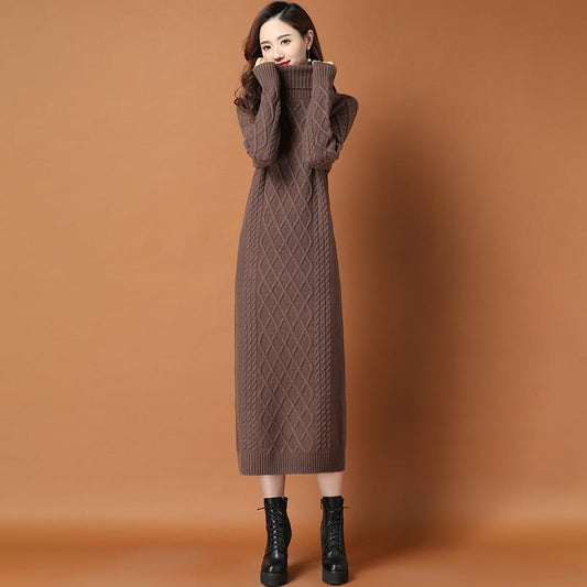 Long Outer Wear Sweater Skirt Over The Knee Autumn High-necked Pullover Rests Slimming with Coat Knitted Dress Women