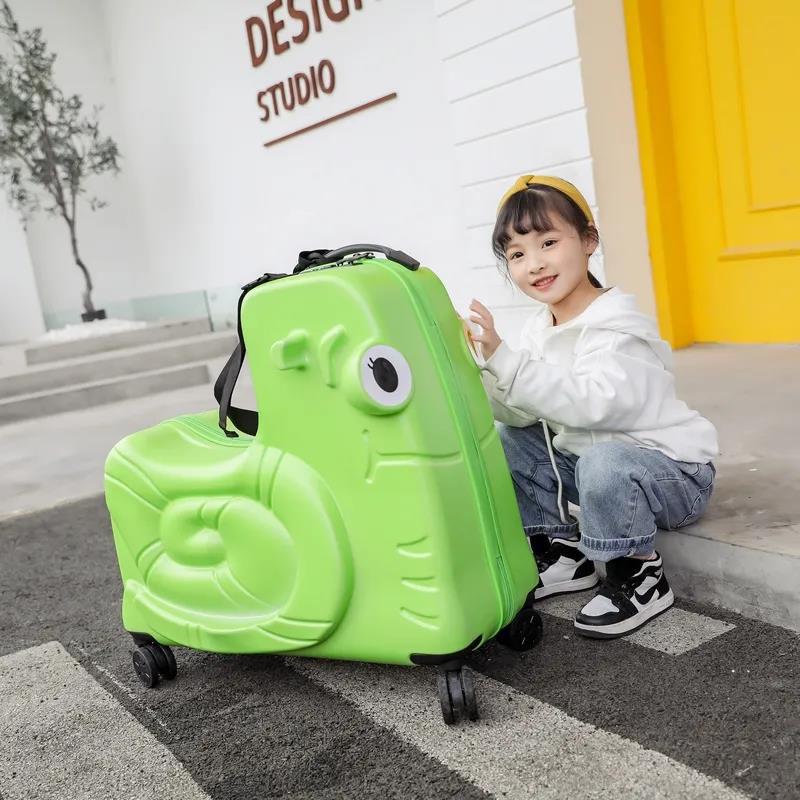 1-6 Years Children's Seated Wheeled Suitcase 20 Inch Sliding and Rolling Suitcase Boy Girl Sliding and Rolling Travel Code Luggage Trunk