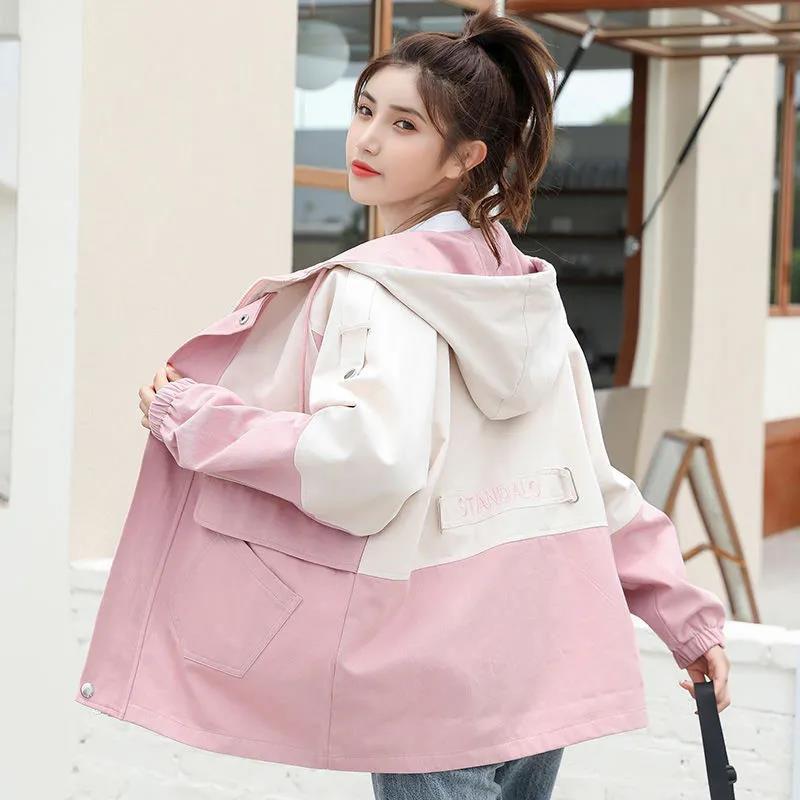 Spring and Autumn Loose All-match Zipper Shirt Hooded Temperament Western Style Tooling Jacket Jacket Women