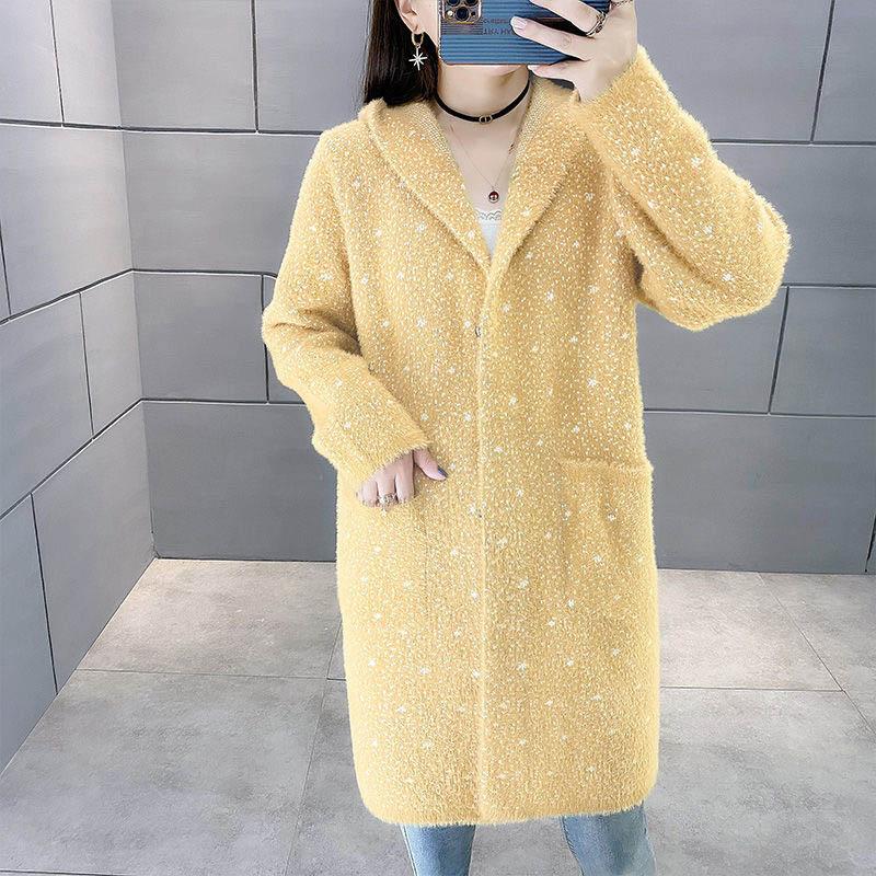 Spring and Autumn Mid-length Plaid Imitation Mink Velvet Coat Women Loose Thick Knit Sweater Coat Women