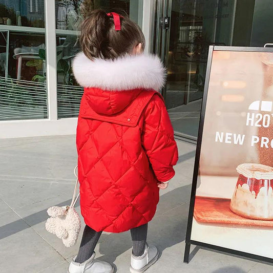 Girls Mid-length Warm Down Padded Jacket Loose Thick Windproof Autumn and Winter Clothes