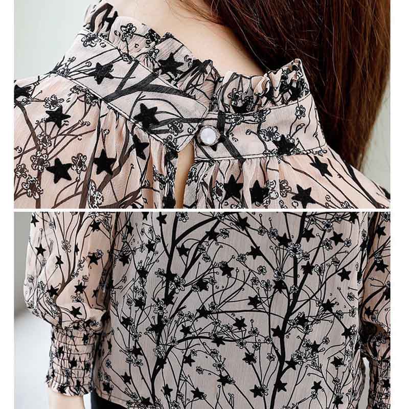 Floral Shirt Women's Long-sleeved Bottoming Shirt Western Style Small Shirt Temperament Loose Chiffon Top