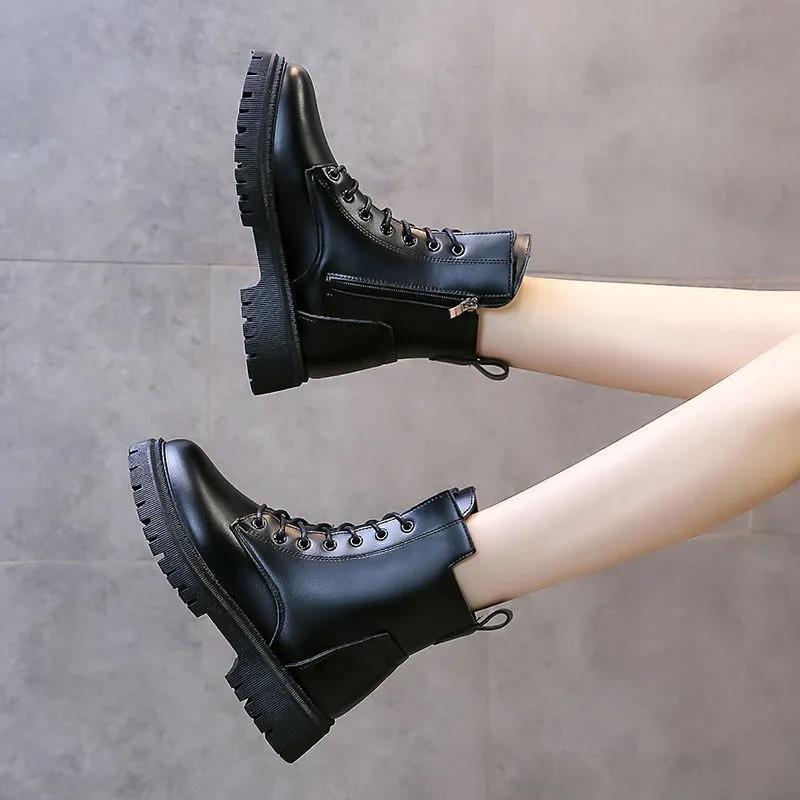 British Style Women's Martin Boots Autumn and Winter Korean Style Thick Martin Boots All-match Platform Knight Boots