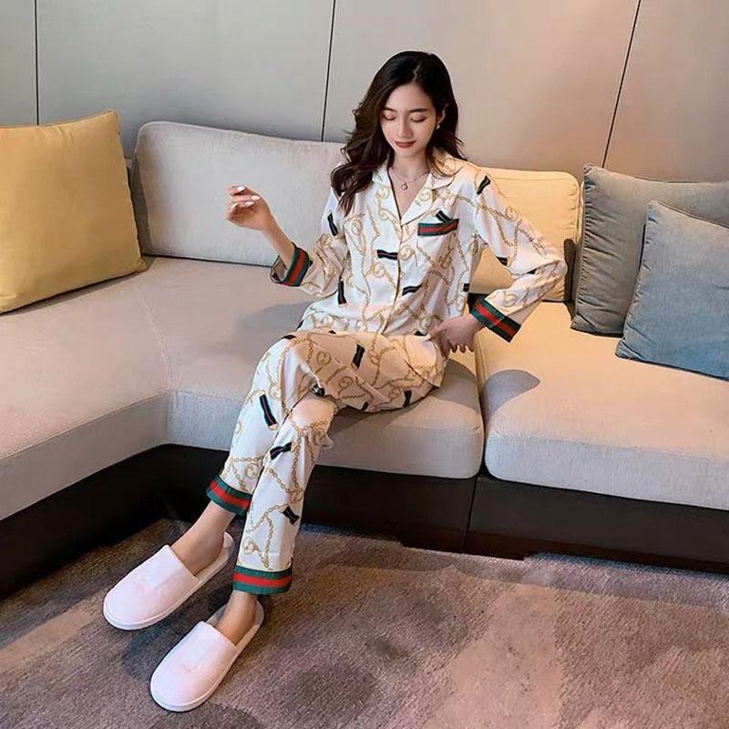 Imitated Silk Long-sleeved Trousers Women's Pajamas Sexy Korean Version Plus Fat Home Service Suit