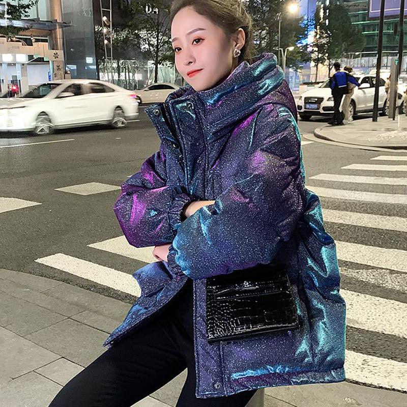 Bright Face Down Cotton Padded Clothes Short Loose Thickened Warm Coat Women's Korean Hooded Down Jacket Quilted Jacket