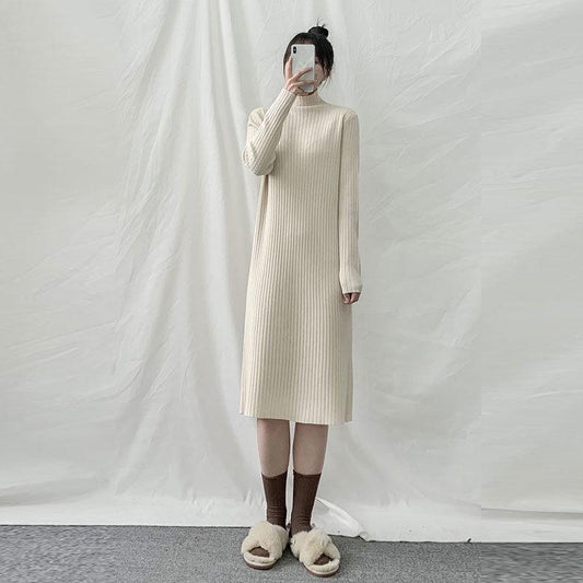 Autumn and Winter with A Coat Base Mid-length Sweater Over The Knee Winter Knitted Dress Female