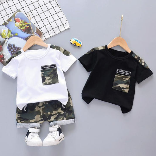 Children's Camouflage Short Sleeve T-shirt Set Summer Korean Style Boy Girl Children's Clothing Baby's Clothing Shorts Suit