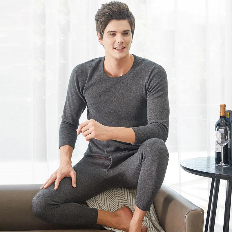 Men Winter Autumn Plus Velvet Thicken Thermal Underwear Tight Suit High Elasticity Wearable Comfortable Versatile Soft Lining O-neck Male Long Sleeve