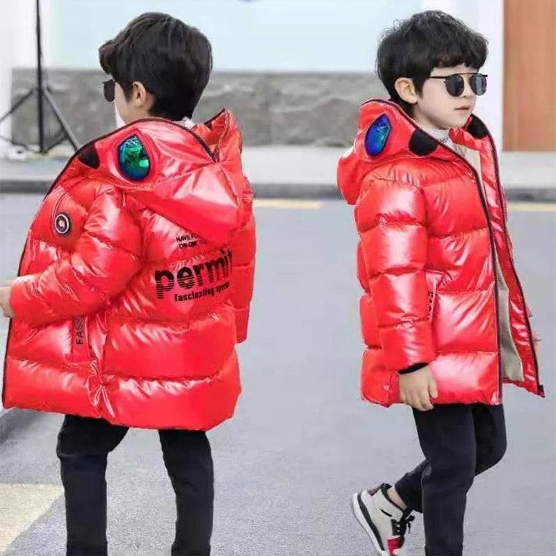 Boys Ultraman Glasses Wash-free Water Proof Bright Leather Korean Version of Winter Plus Velvet Warm Jacket Padded Jacket Thick Down Jackets