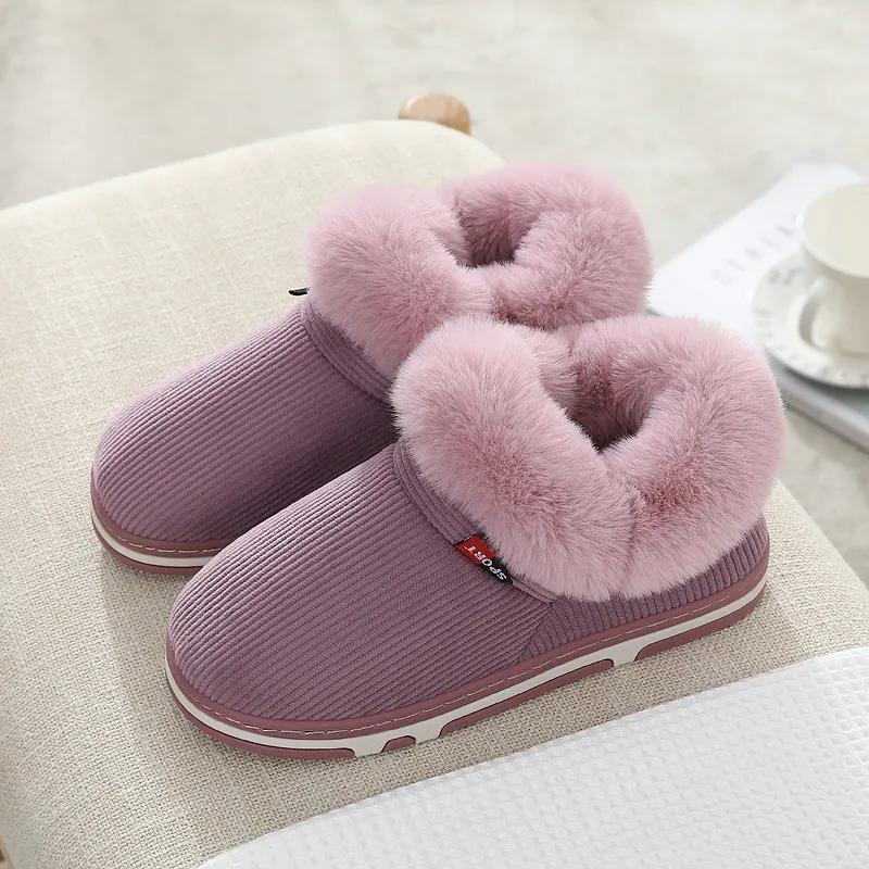 Men's Cotton Slippers Bag with Thickened Soft Bottom Non-slip Winter Home Warm Cotton Laces Heel Plush Cotton Shoes Women