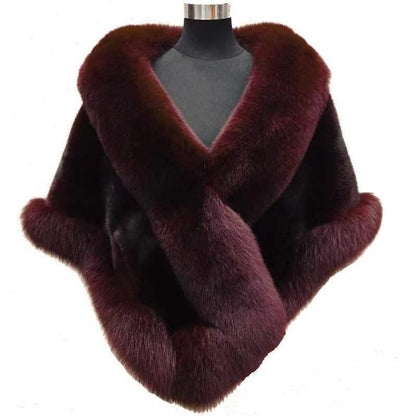 Ladies Winter Luxury Mink Fox Fur Shawl Faux Fur All-match Cloak Coat Plush Dress Cardigan Cloak High Quality Solid Thick Warm Cape Shawl Cloak