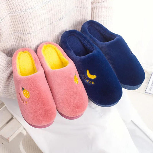 Couple Winter Home Slippers Cute Cartoon Fruit Non-Slip Warm Slippers Bedroom Indoor Slipper Decor Lovely