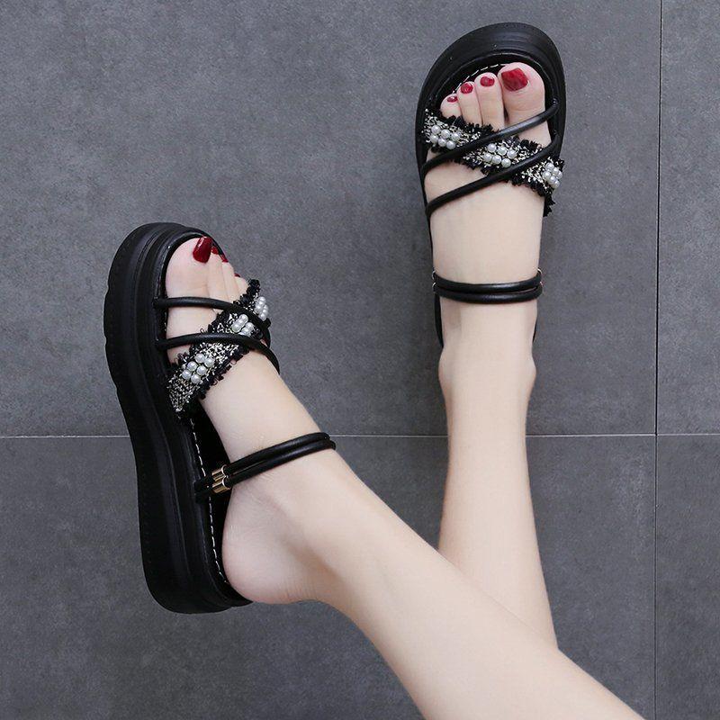 Two Wear Women's Summer Sandals All-match Thick-soled Height-increasing Shoes Fashion Students Wear Sandals and Slippers Outside